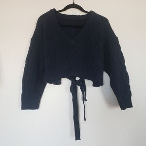 Open Tie Back Cable Knit Sweater
